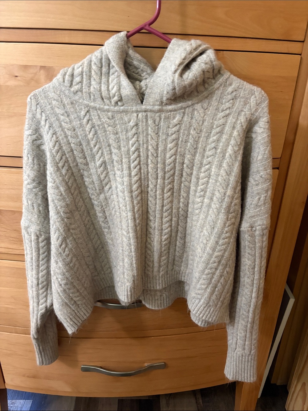 Express Cable-Knit Hooded Turtleneck Sweater in Light Beige